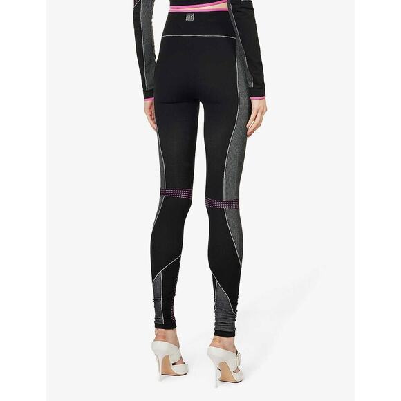 Balmain Moto Paneled Seamless Leggings 2 Black Stretch Elastic Waist NWT $1,150 - Picture 5 of 15